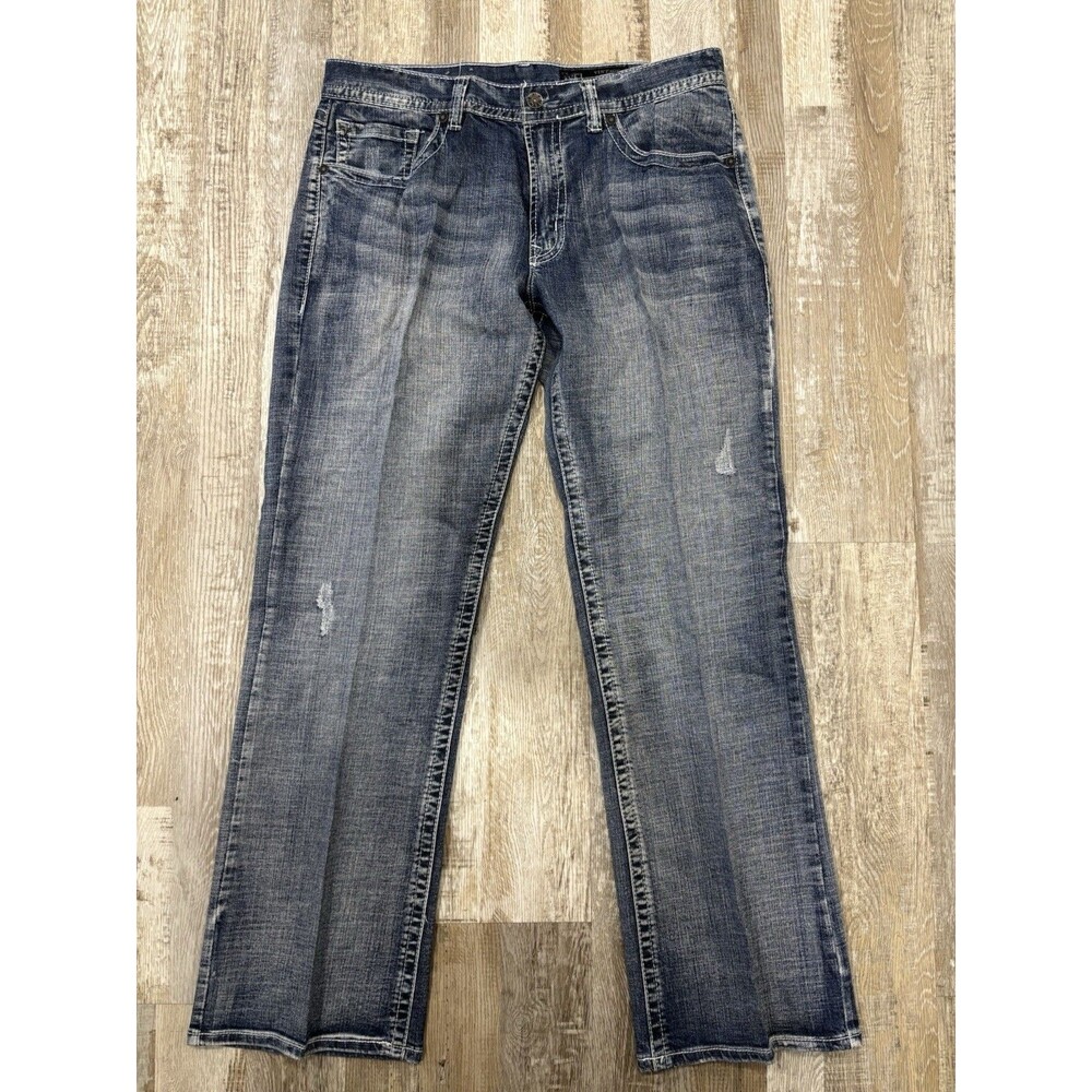 TK Axel Wolcott vintage Style bootcut men's jeans blue distressed denim wash 36